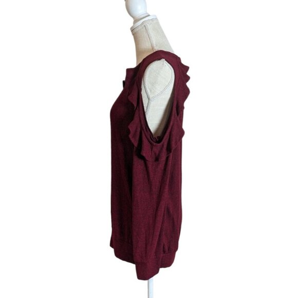 Seven7 Womens Cold Shoulder Sweater Maroon Red Large - Picture 2 of 4